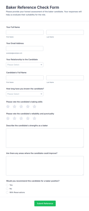 Baker Reference Check Form Template
