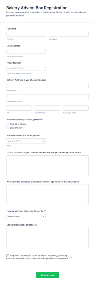 Bakery Advent Box Registration Form Template