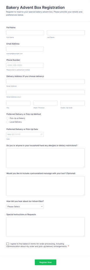 Bakery Advent Box Registration Form Template