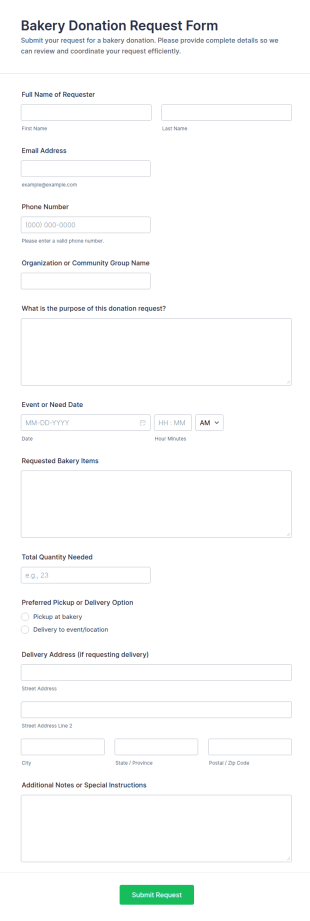 Bakery Donation Request Form Template