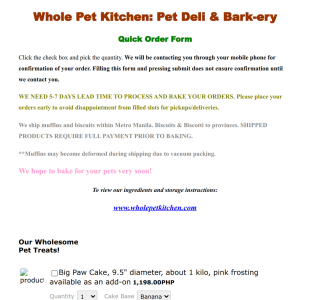 Bakery Facebook Order Form Template