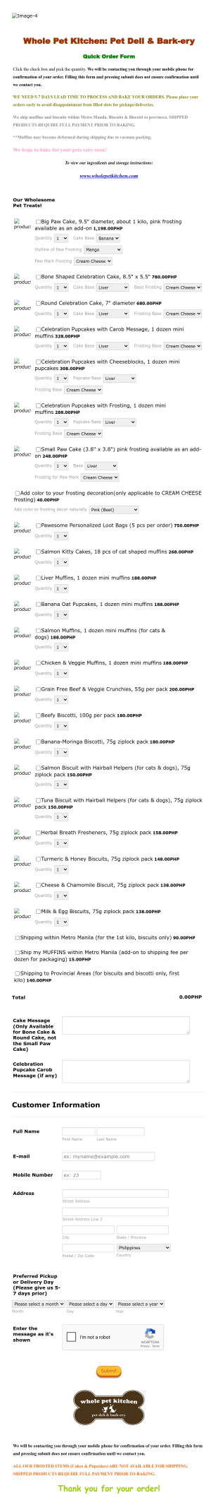 Bakery Facebook Order Form Template