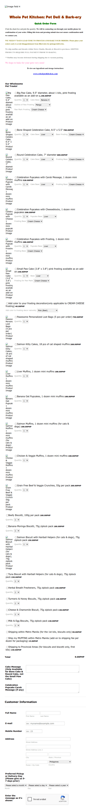 Bakery Facebook Order Form Template