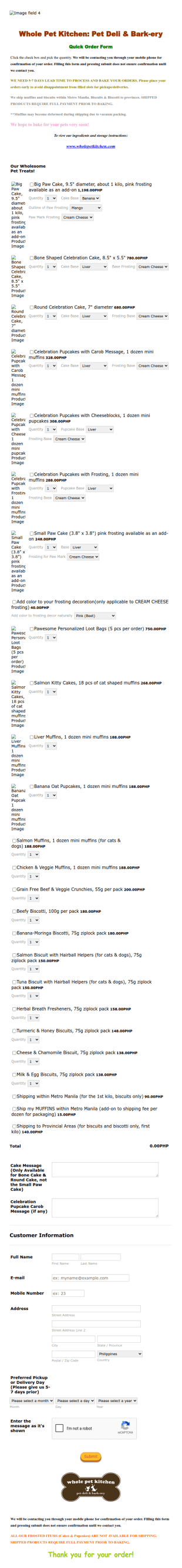 Bakery Facebook Order Form Template
