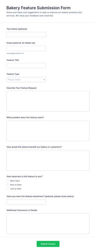 Bakery Feature Submission Form Template