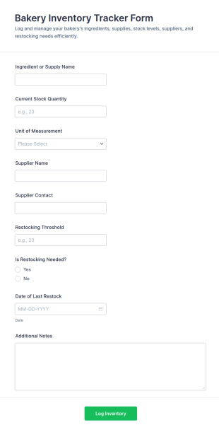 Bakery Inventory Tracker Form Template
