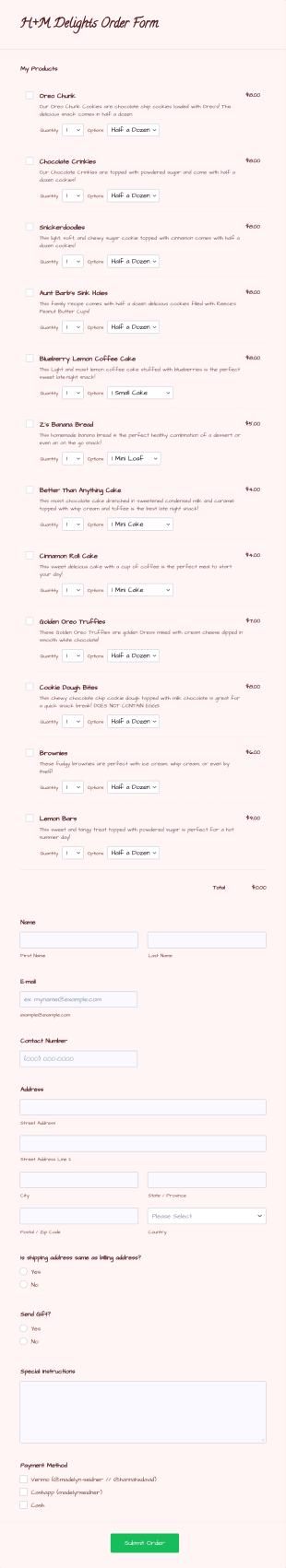 Bakery Order Form Template
