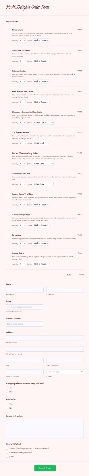 Bakery Order Form Template