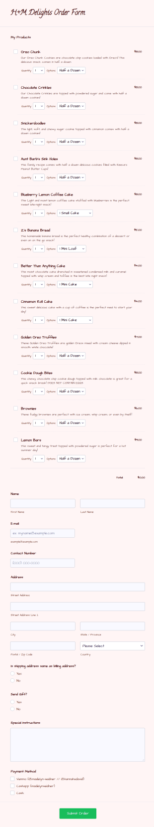 Bakery Order Form Template
