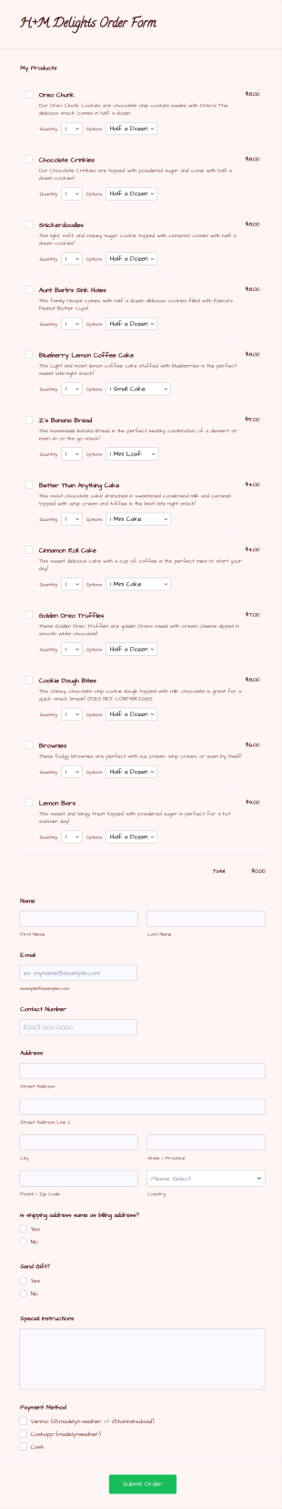 Bakery Order Form Template