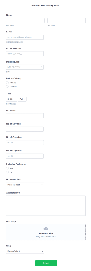 Bakery Order Inquiry Form Template
