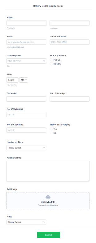 Bakery Order Inquiry Form Template