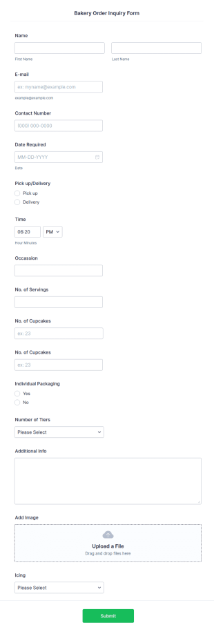 Bakery Order Inquiry Form Template