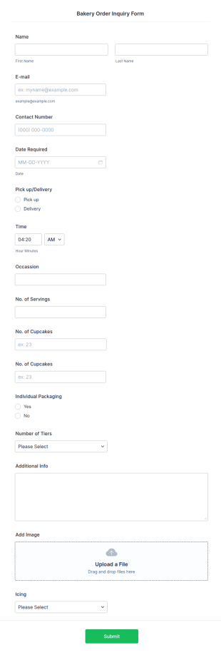 Bakery Order Inquiry Form Template