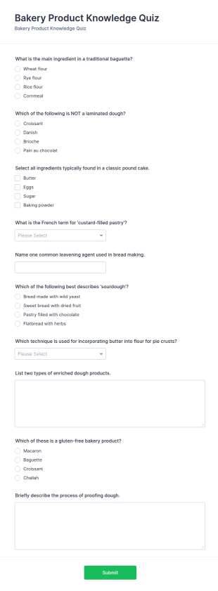 Bakery Product Knowledge Quiz Form Template