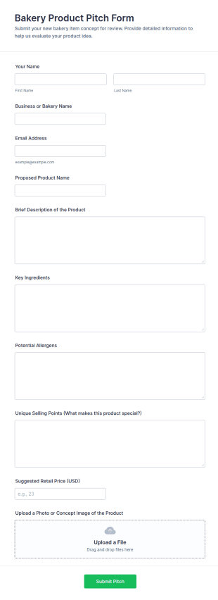 Bakery Product Pitch Form Template