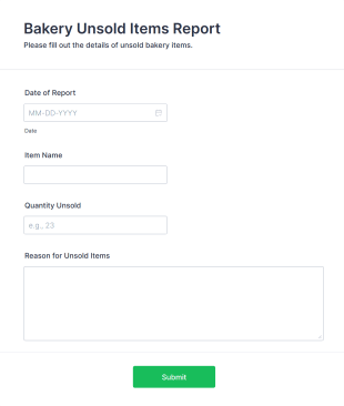 Bakery Unsold Items Report Form Template