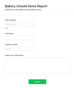 Bakery Unsold Items Report Form Template