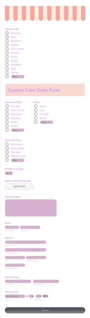 BAKES BY NILO Custom Cake Order Form Template