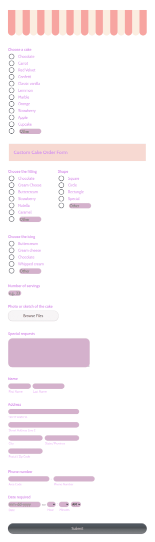 BAKES BY NILO Custom Cake Order Form Template