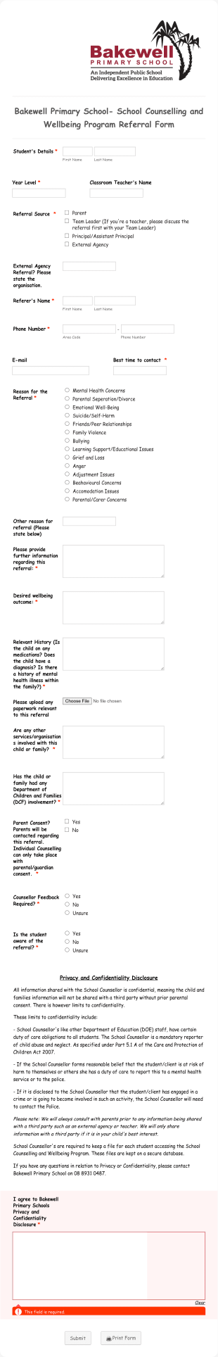 School Counselling Referral Form Template