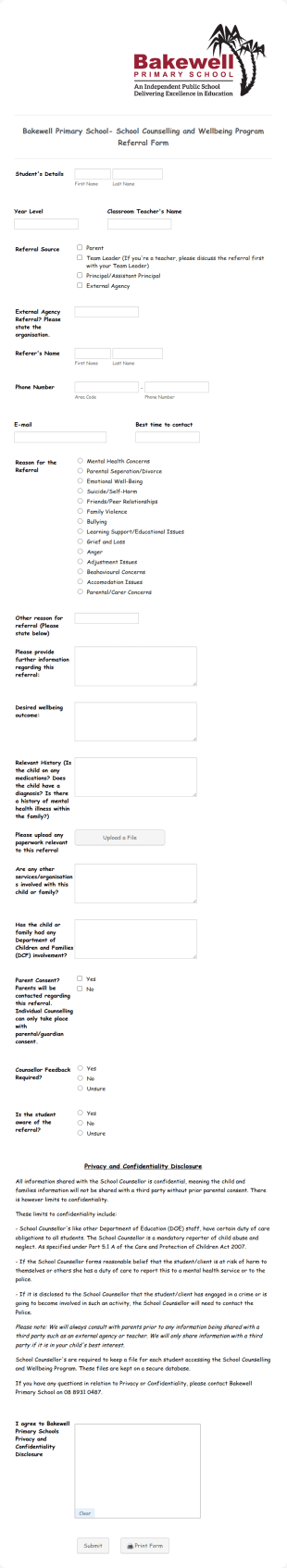 School Counselling Referral Form Template