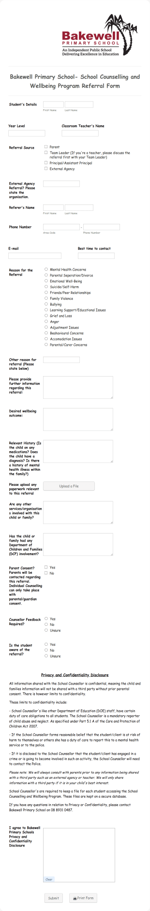 School Counselling Referral Form Template