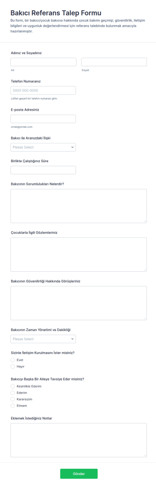 Bakıcı Referans Talep Form Şablonu