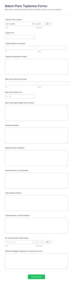 Bakım Planı Toplantısı Form Şablonu