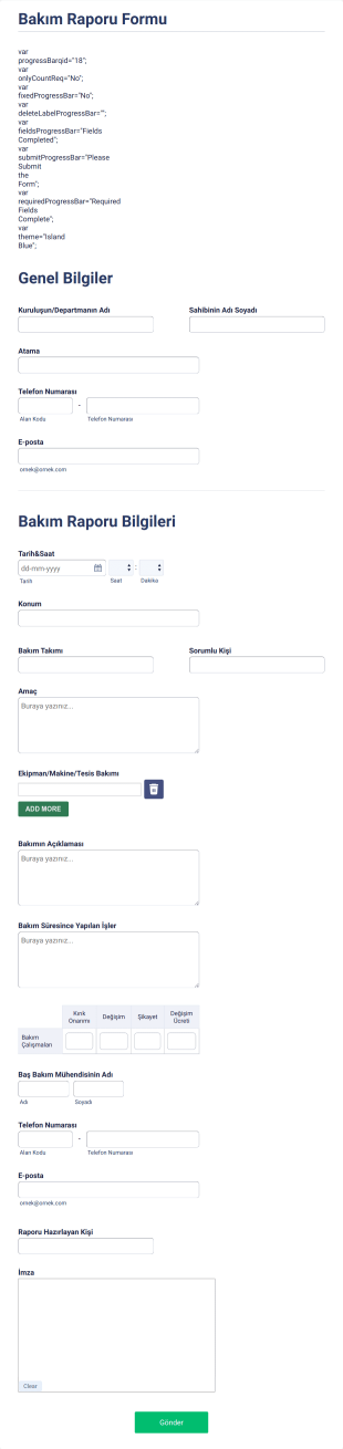 Bakım Raporu Form Template