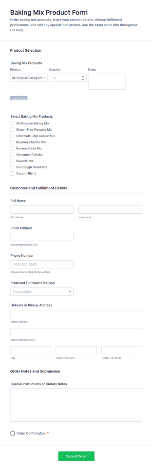 Baking Mix Product Form Template