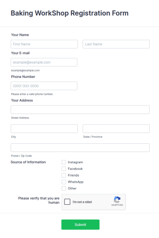Baking WorkShop Registration Form Template