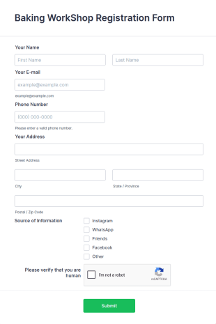 Baking WorkShop Registration Form Template