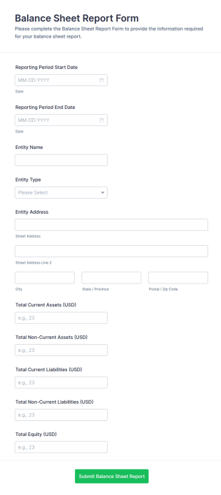 Balance Sheet Report Form Template