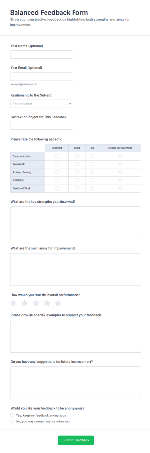 Balanced Feedback Form Template