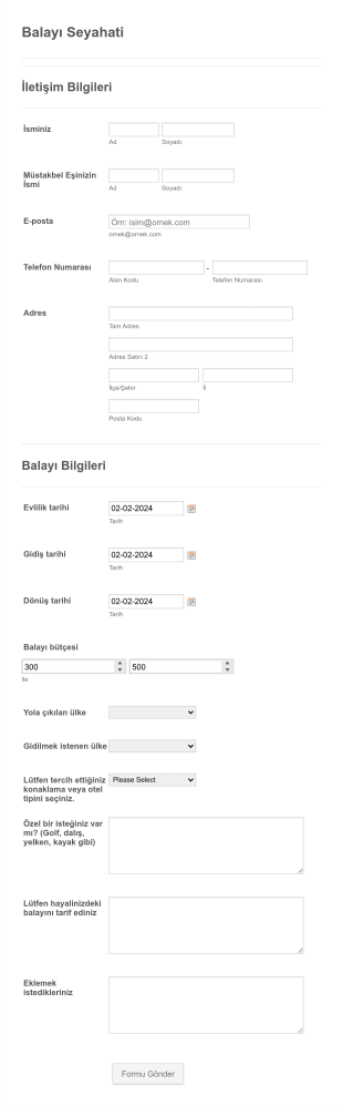 Balayı Seyahati Form Template