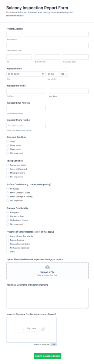 Balcony Inspection Report Form Template