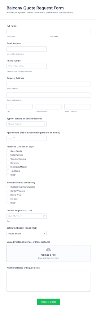 Balcony Quote Request Form Template