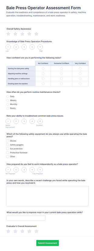 Bale Press Operator Assessment Form Template