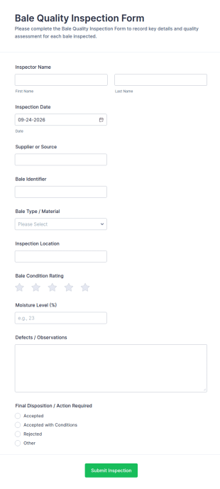 Bale Quality Inspection Form Template