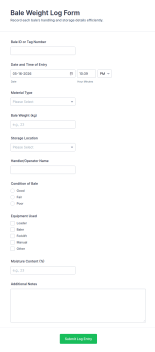 Bale Weight Log Form Template