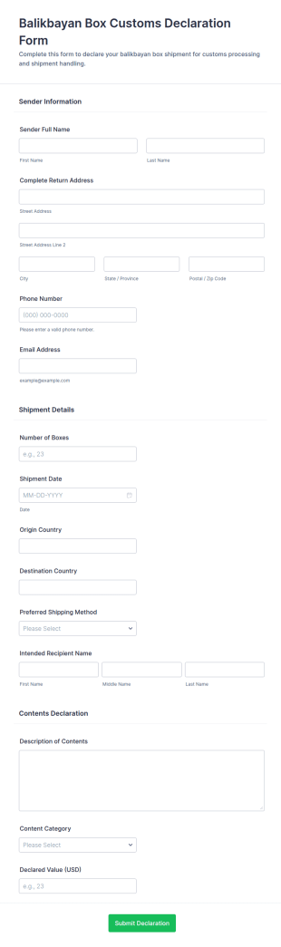 Balikbayan Box Customs Declaration Form Template