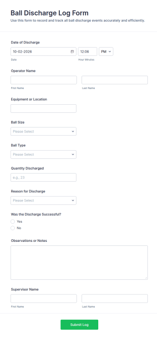 Ball Discharge Log Form Template