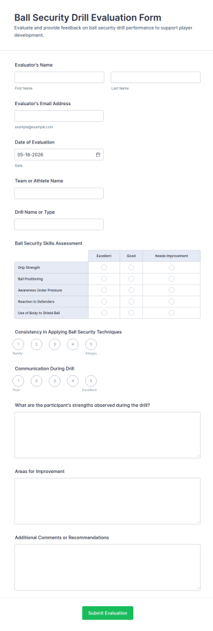 Ball Security Drill Evaluation Form Template