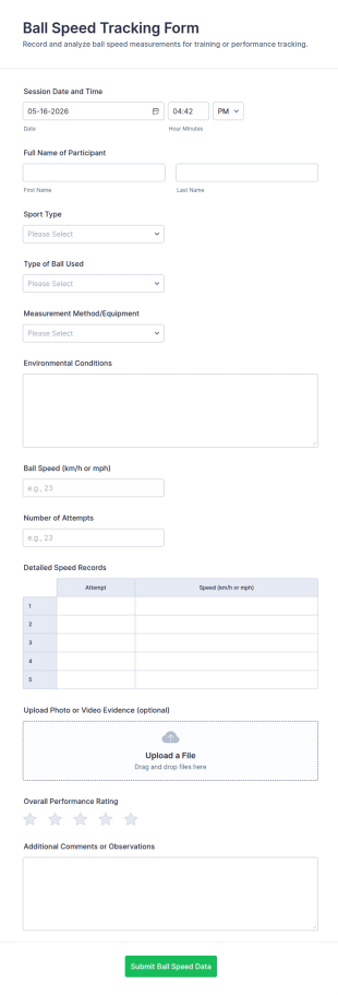 Ball Speed Tracking Form Template