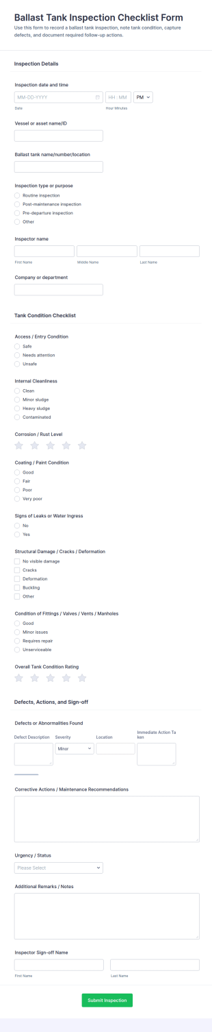 Ballast Tank Inspection Checklist Form Template