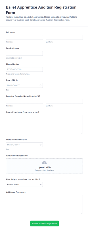 Ballet Apprentice Audition Registration Form Template
