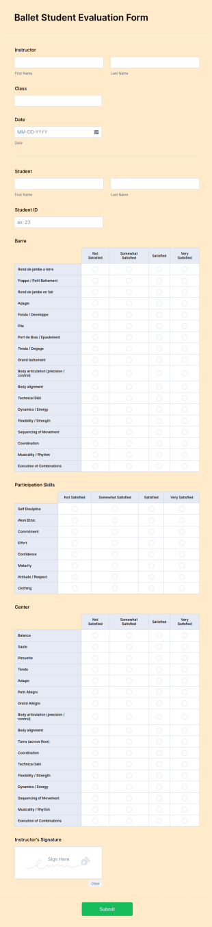 Ballet Student Evaluation Form Template