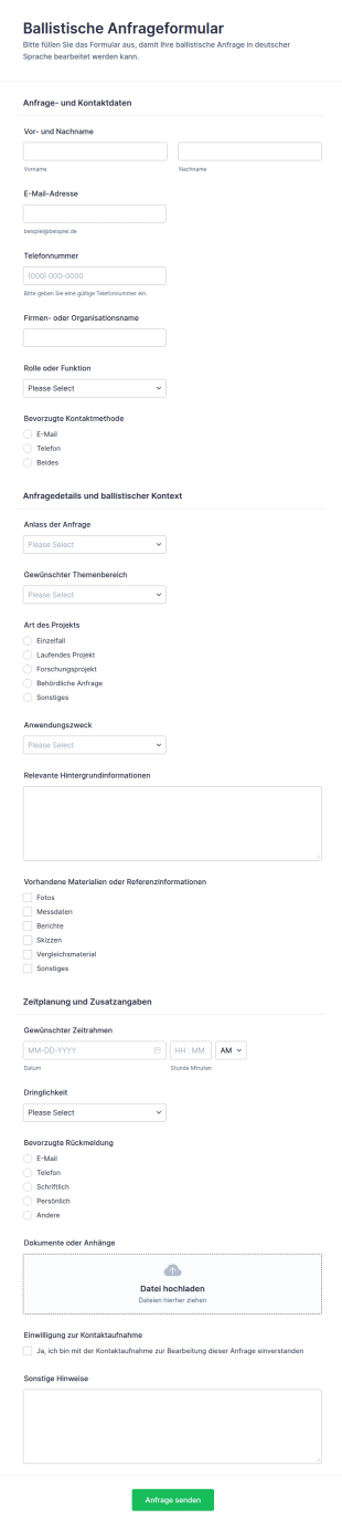 Ballistik Anfrageformular