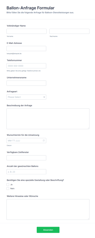 Ballon Anfrage Formular